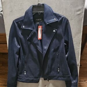 Liverpool Women's Navy Moto-Style Vegan Leather Jacket